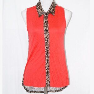 Peekaboo Back Leapord Print Pink Shirt Rue 21 Small Button Down Blouse Top